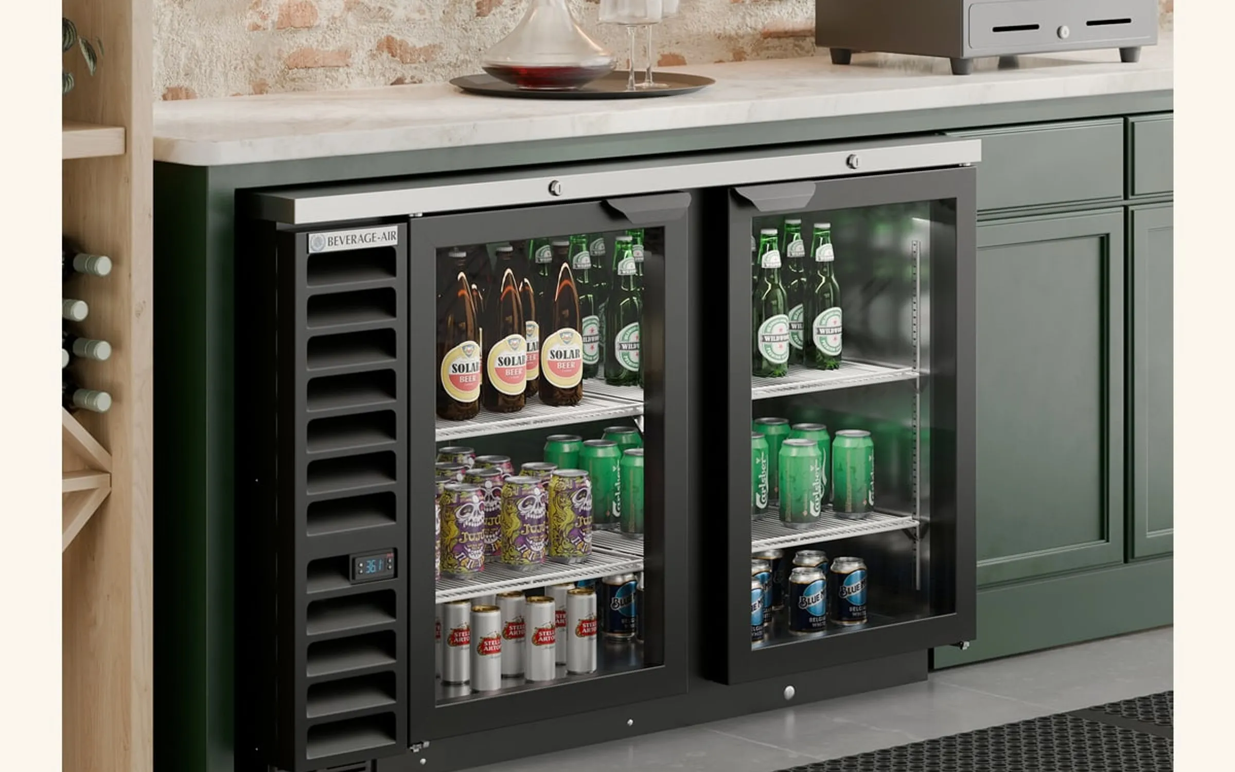 Beverage-Air glass-door merchandiser refrigerator in an Orange County restaurant