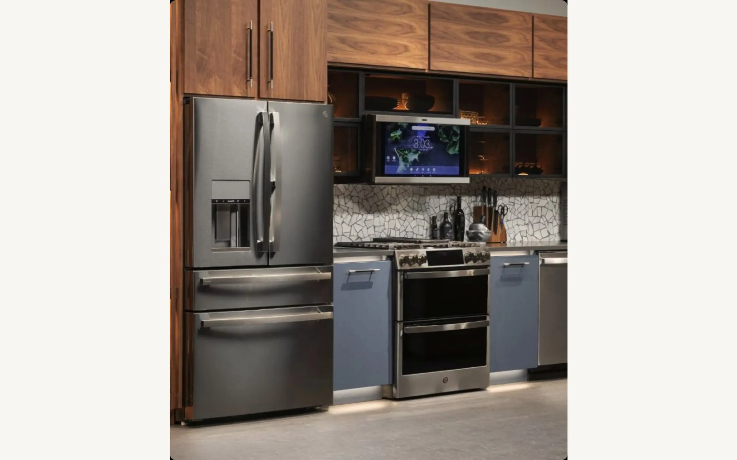 GE Profile French-door refrigerator in a modern Orange County kitchen