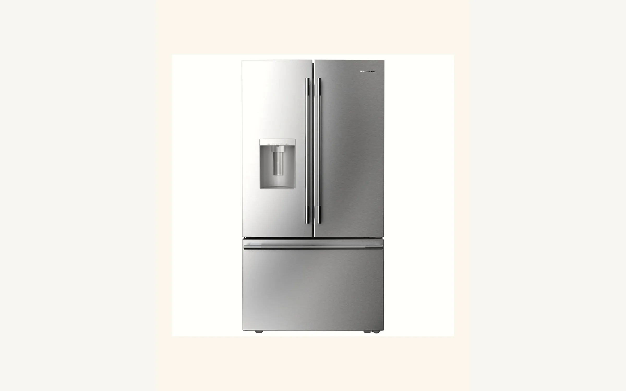KitchenAid French-door refrigerator with stainless finish in a residential kitchen