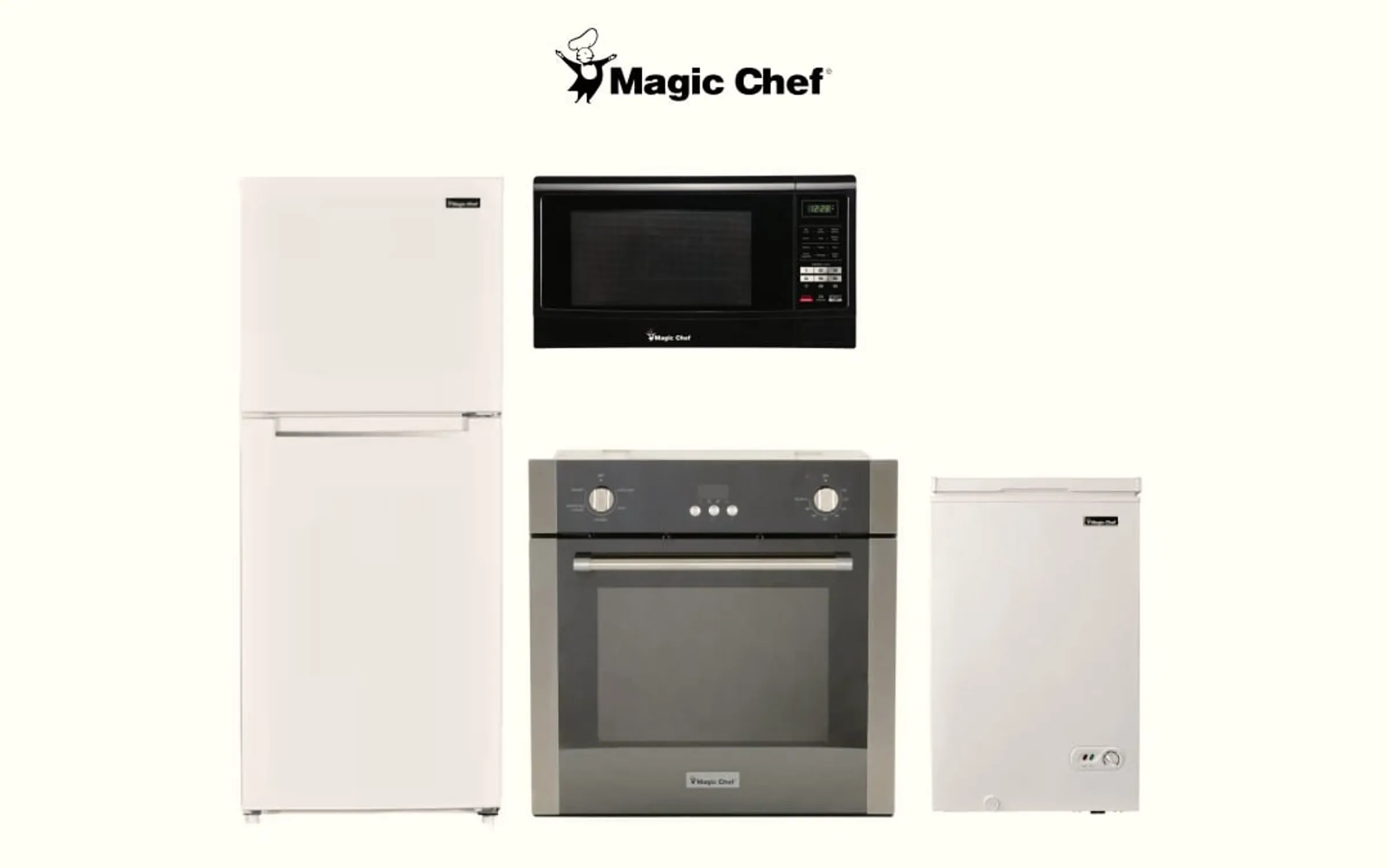 Magic Chef compact refrigerator on a counter in a residential setting